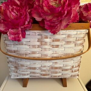 Longaberger Vintage 1991 Footed Magazine Basket with Wooden Feet, Chalk Painted